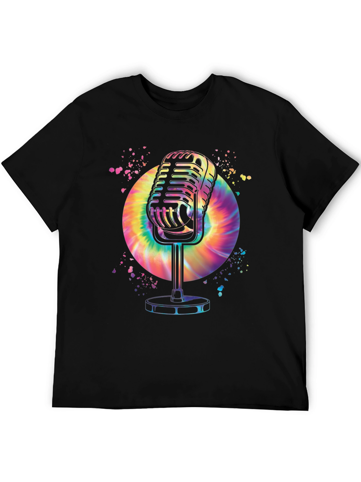 Retro Microphone Graphic T-Shirt - Black