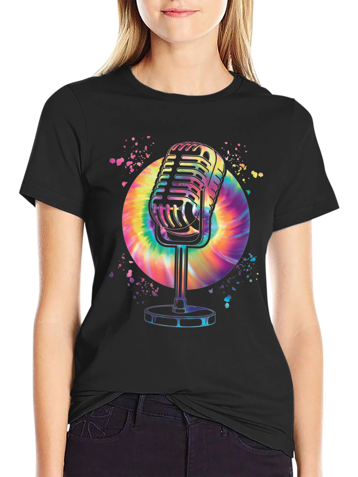 Retro Microphone Graphic T-Shirt - Black