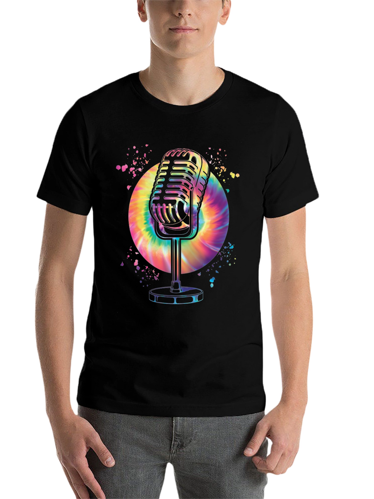 Retro Microphone Graphic T-Shirt - Black