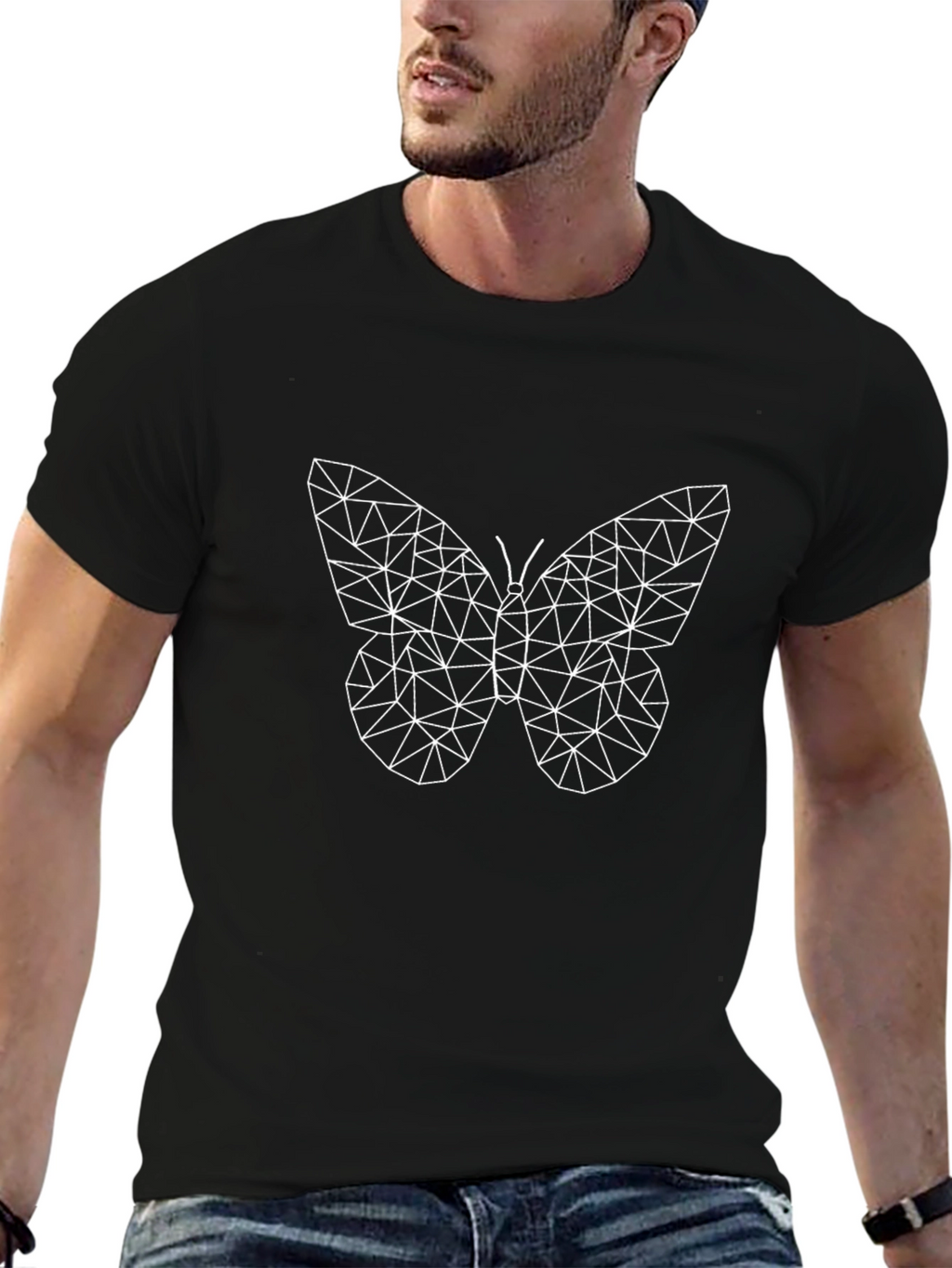 Geometric Butterfly Graphic T-Shirt - Black