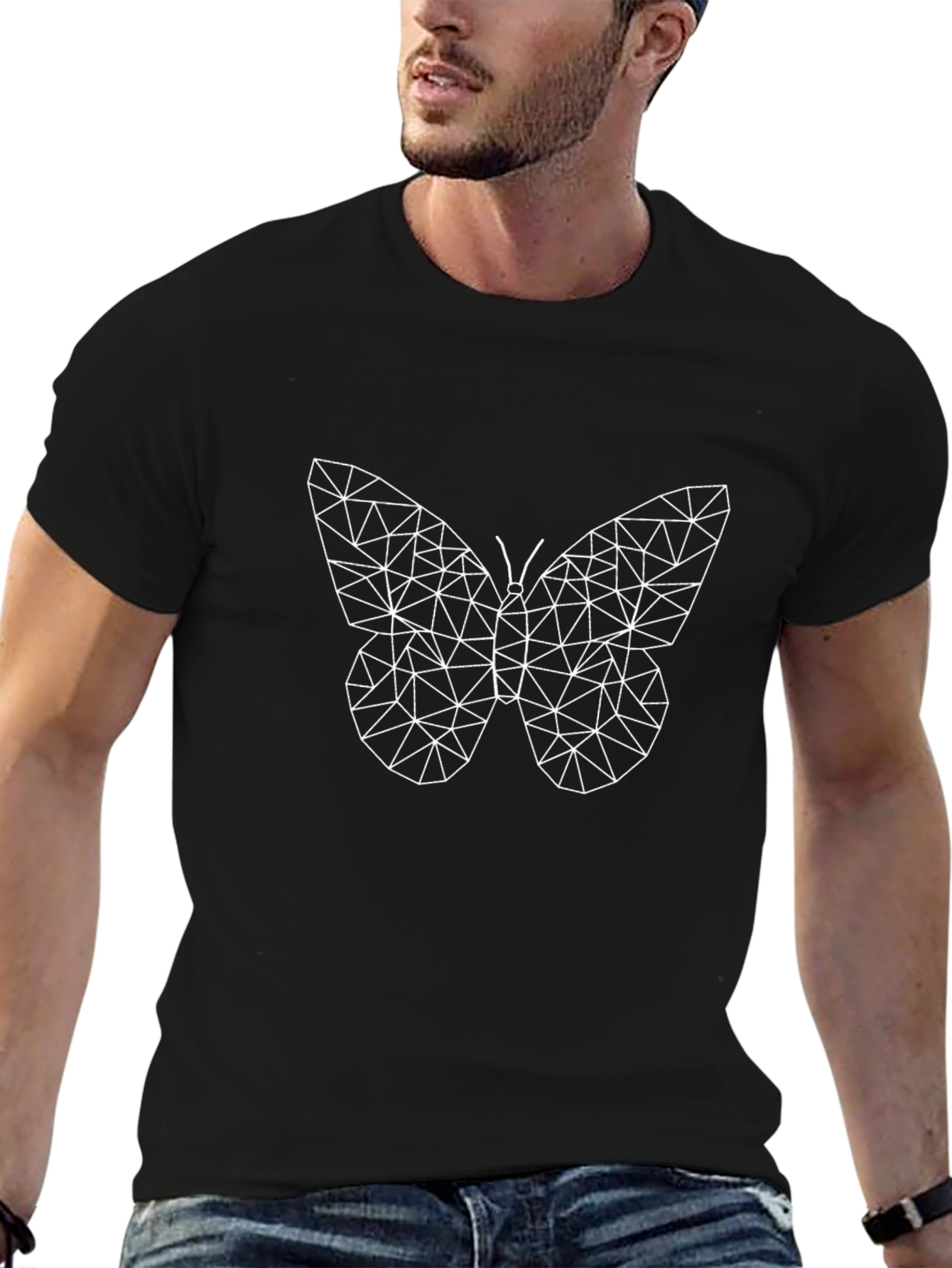 Geometric Butterfly Graphic T-Shirt - Black