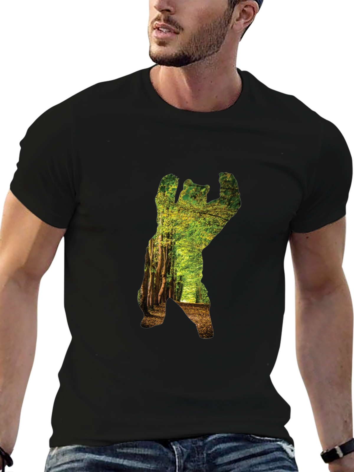 Nature Bear Graphic T-Shirt - Black Cotton Tee