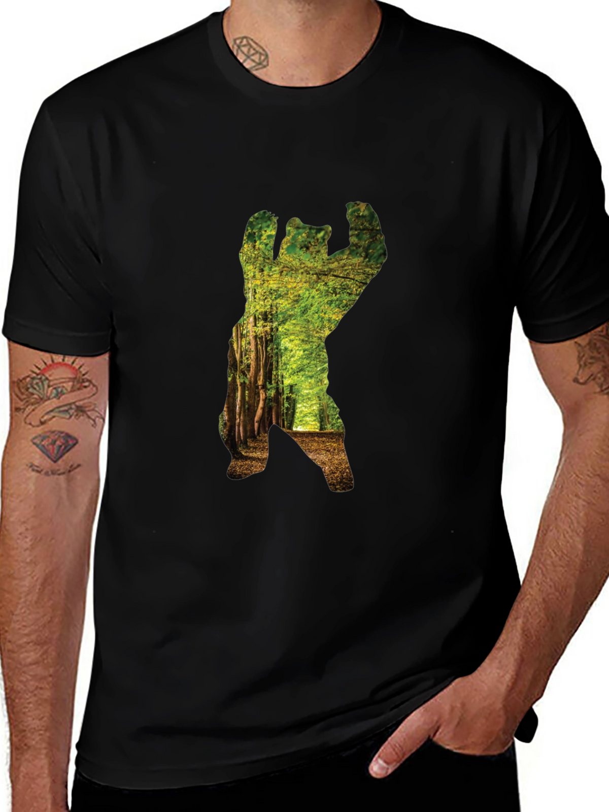 Nature Bear Graphic T-Shirt - Black Cotton Tee