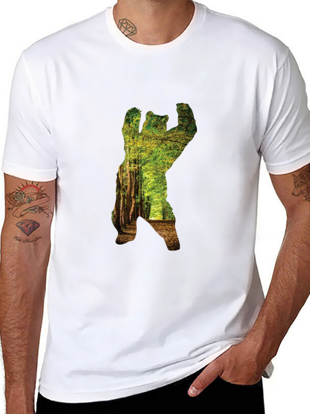 Nature Bear Graphic T-Shirt - Black Cotton Tee