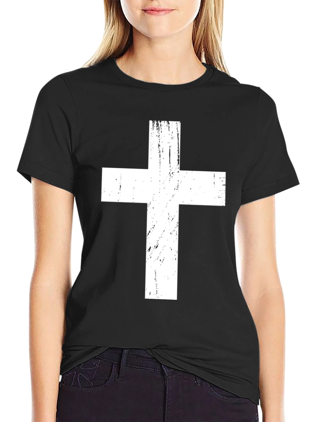 Distressed Cross Graphic Tee - Black Christian T-Shirt
