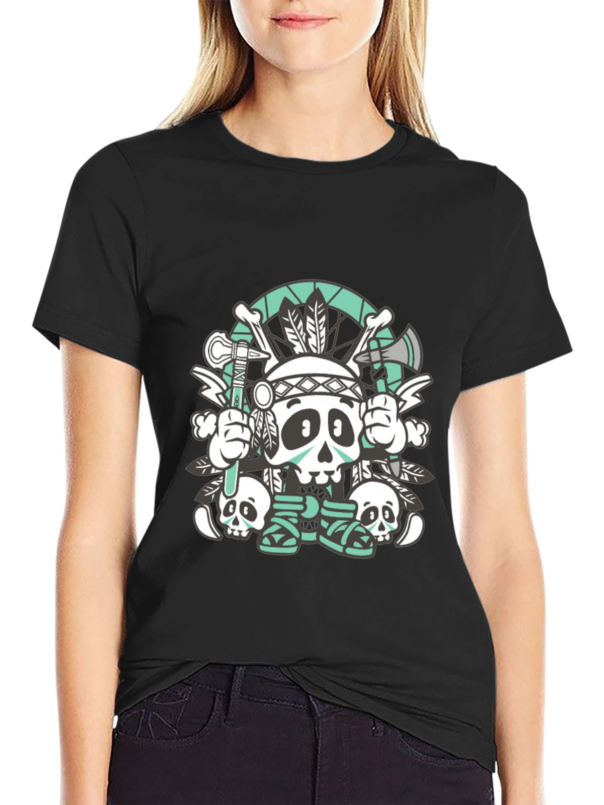 Skull Chief Graphic Tee - Black Cotton T-Shirt