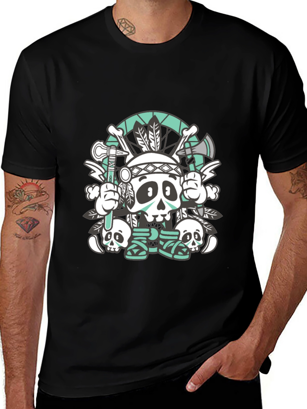 Skull Chief Graphic Tee - Black Cotton T-Shirt