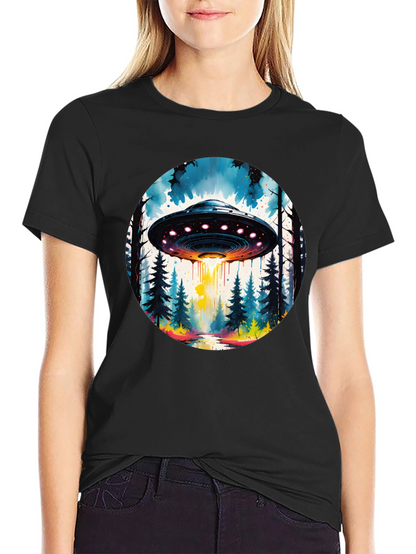 UFO Forest Graphic Tee - Black Cotton T-Shirt