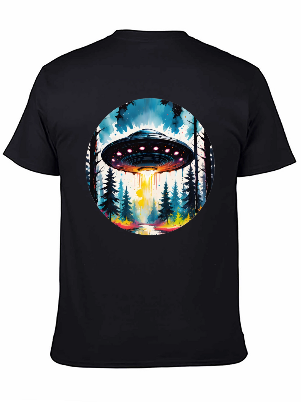 UFO Forest Graphic Tee - Black Cotton T-Shirt