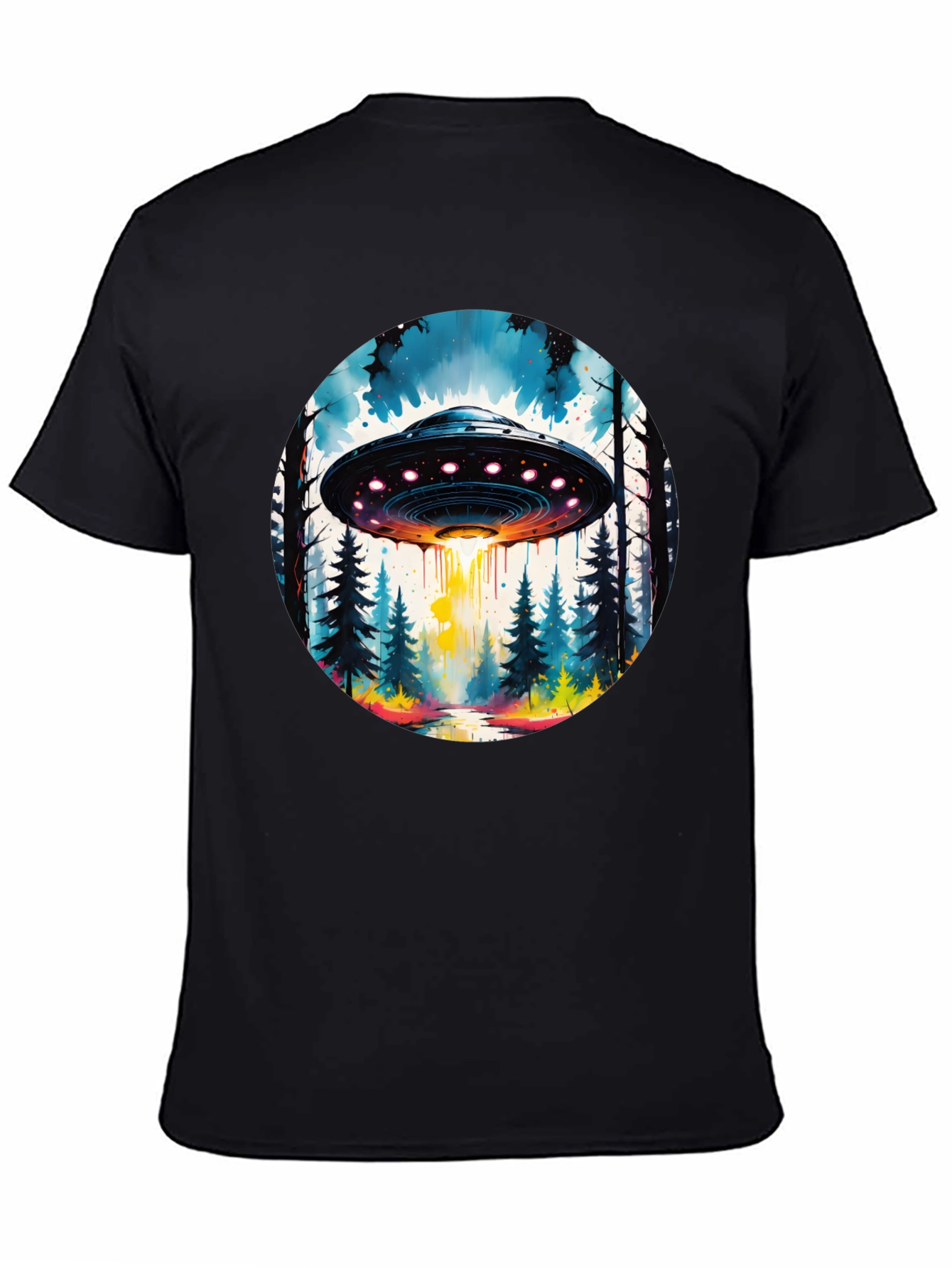 UFO Forest Graphic Tee - Black Cotton T-Shirt