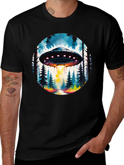 UFO Forest Graphic Tee - Black Cotton T-Shirt