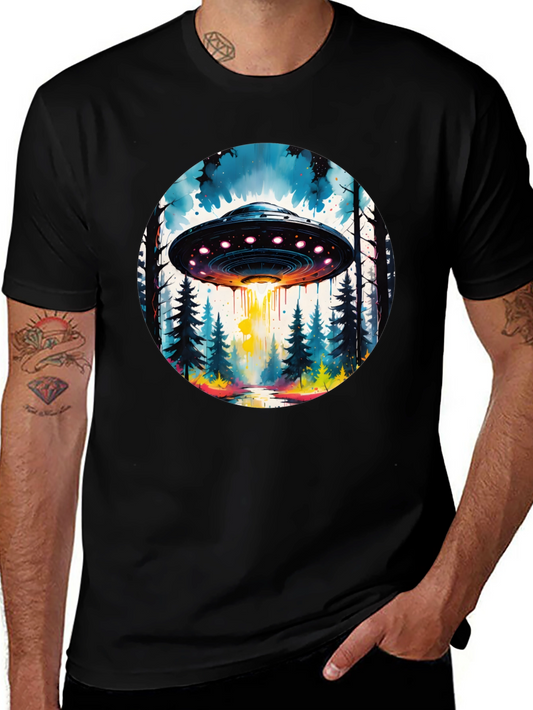 UFO Forest Graphic Tee - Black Cotton T-Shirt