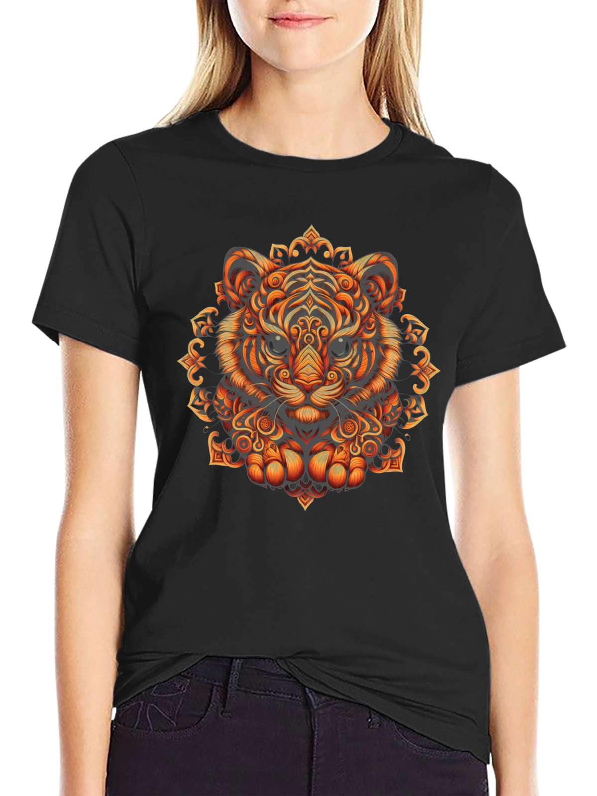 Tiger Mandala Graphic Tee - Stylish Mens Black T-Shirt