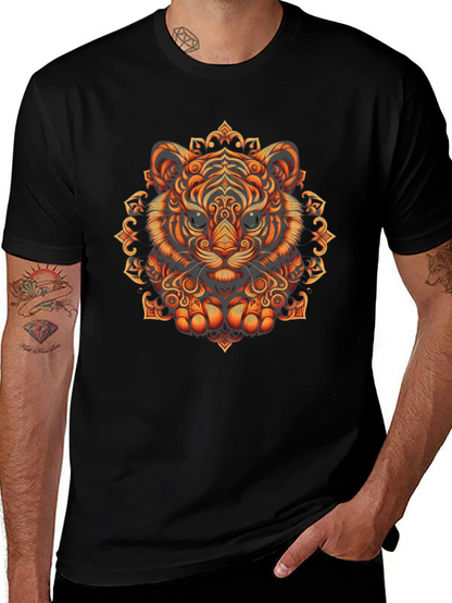 Tiger Mandala Graphic Tee - Stylish Mens Black T-Shirt