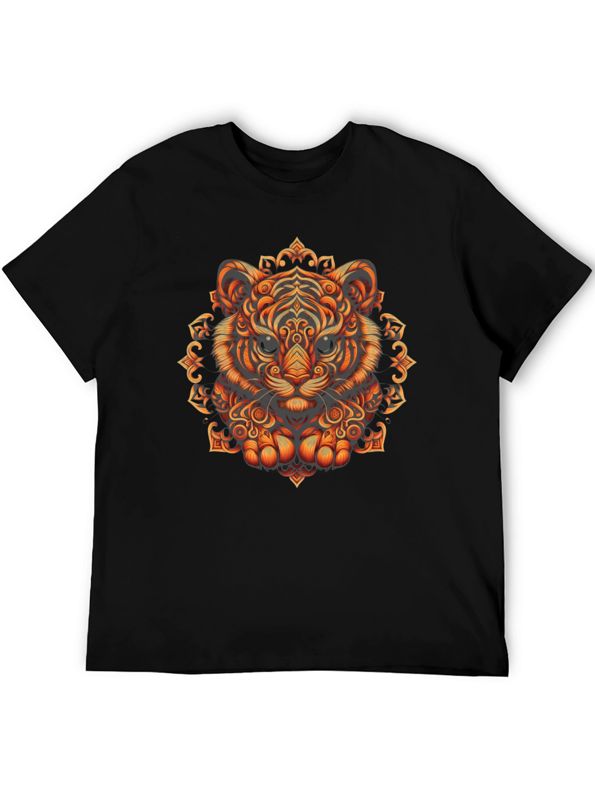 Tiger Mandala Graphic Tee - Stylish Mens Black T-Shirt
