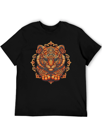 Tiger Mandala Graphic Tee - Stylish Mens Black T-Shirt