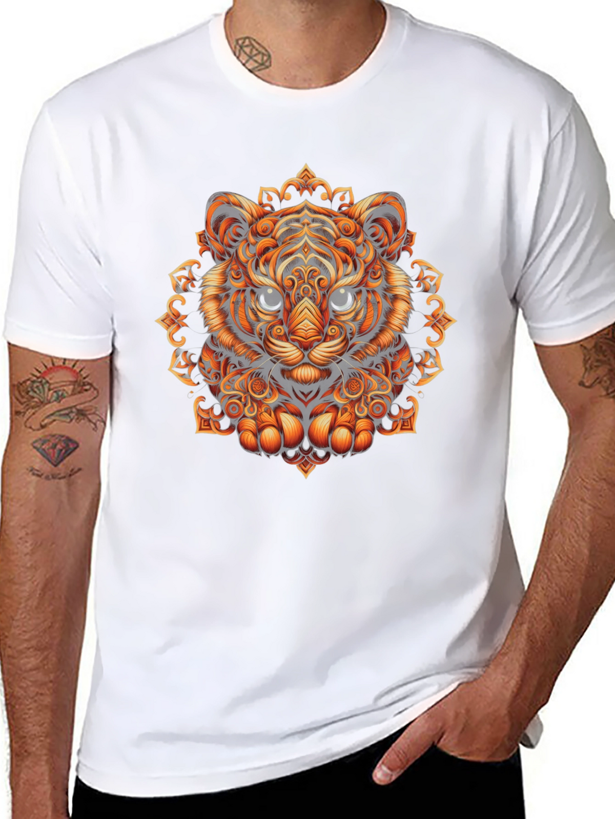 Tiger Mandala Graphic Tee - Stylish Mens Black T-Shirt