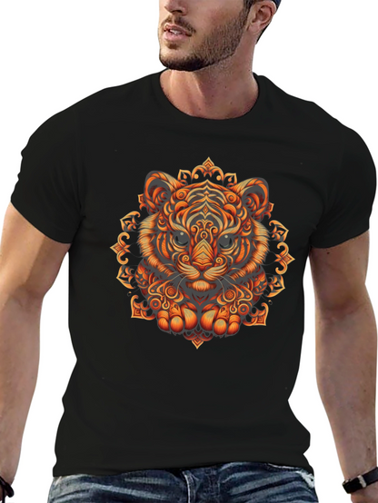 Tiger Mandala Graphic Tee - Stylish Mens Black T-Shirt