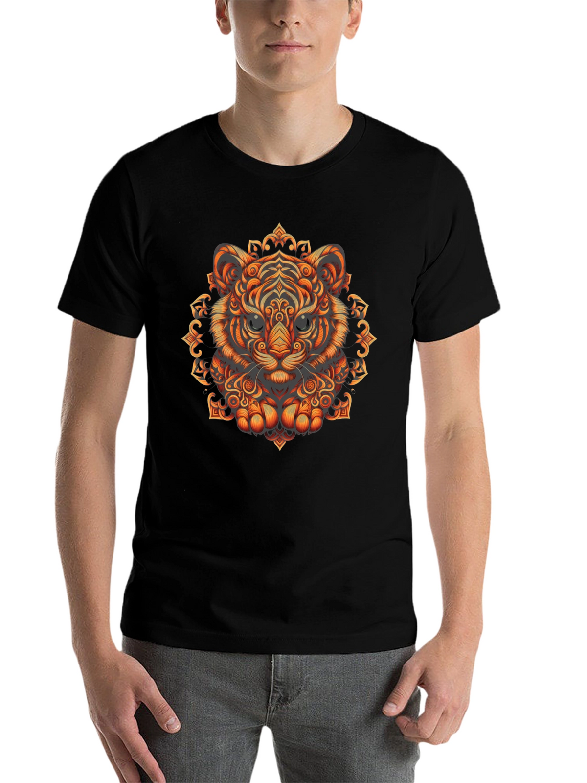 Tiger Mandala Graphic Tee - Stylish Mens Black T-Shirt
