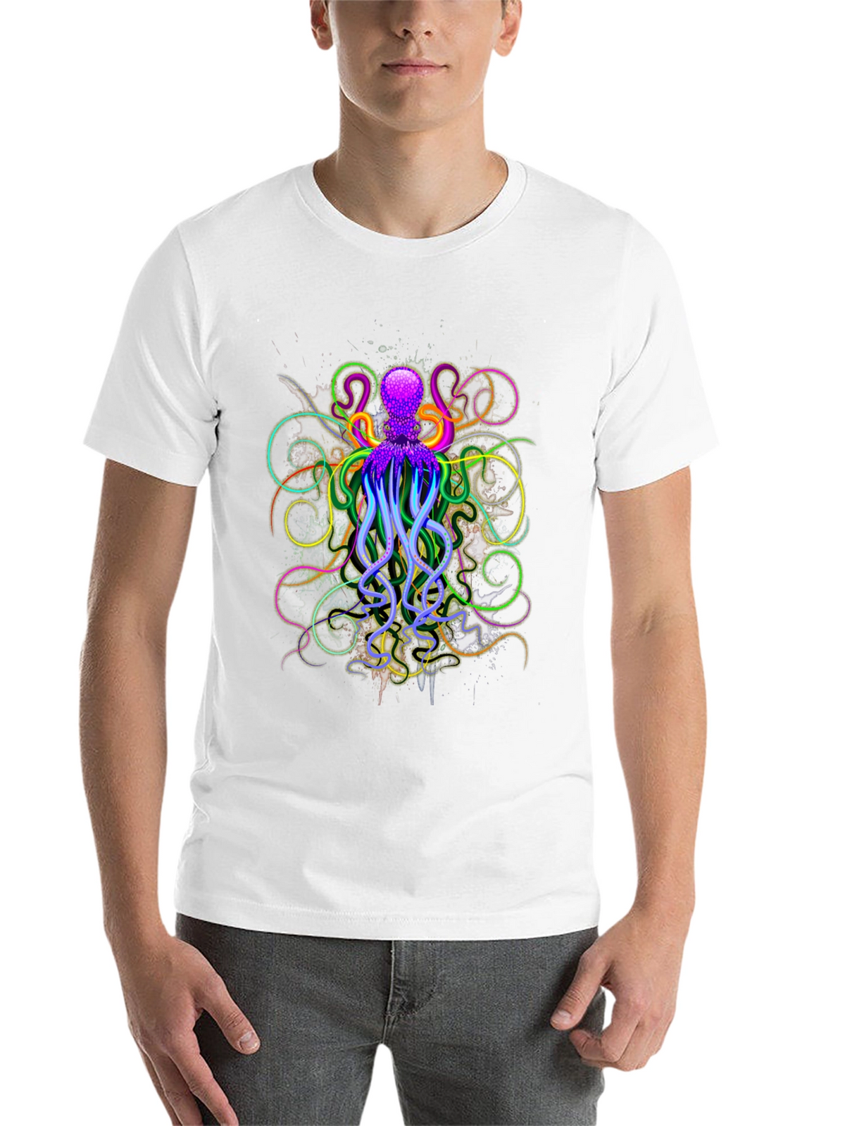 Neon Octopus Graphic Black T-Shirt