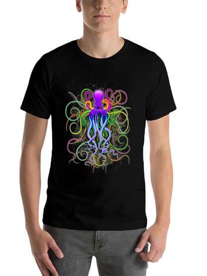 Neon Octopus Graphic Black T-Shirt