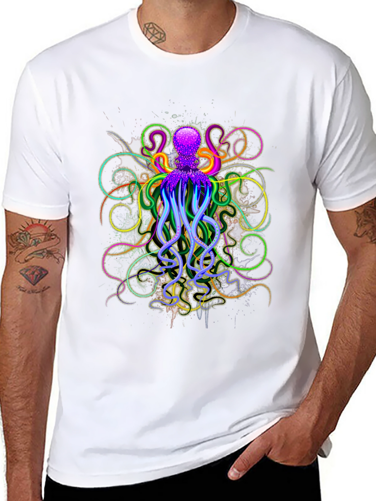 Neon Octopus Graphic Black T-Shirt