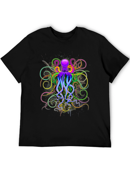 Neon Octopus Graphic Black T-Shirt