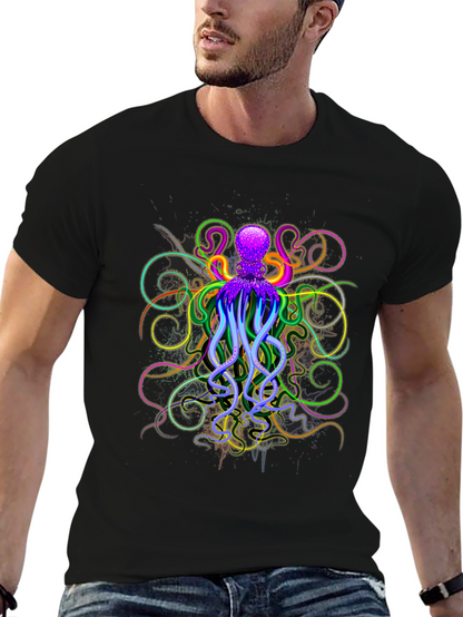 Neon Octopus Graphic Black T-Shirt