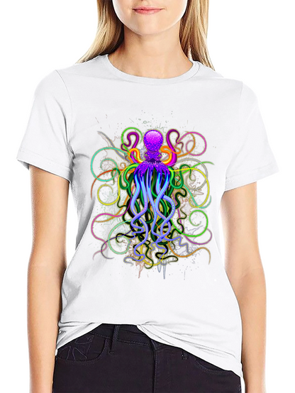 Neon Octopus Graphic Black T-Shirt
