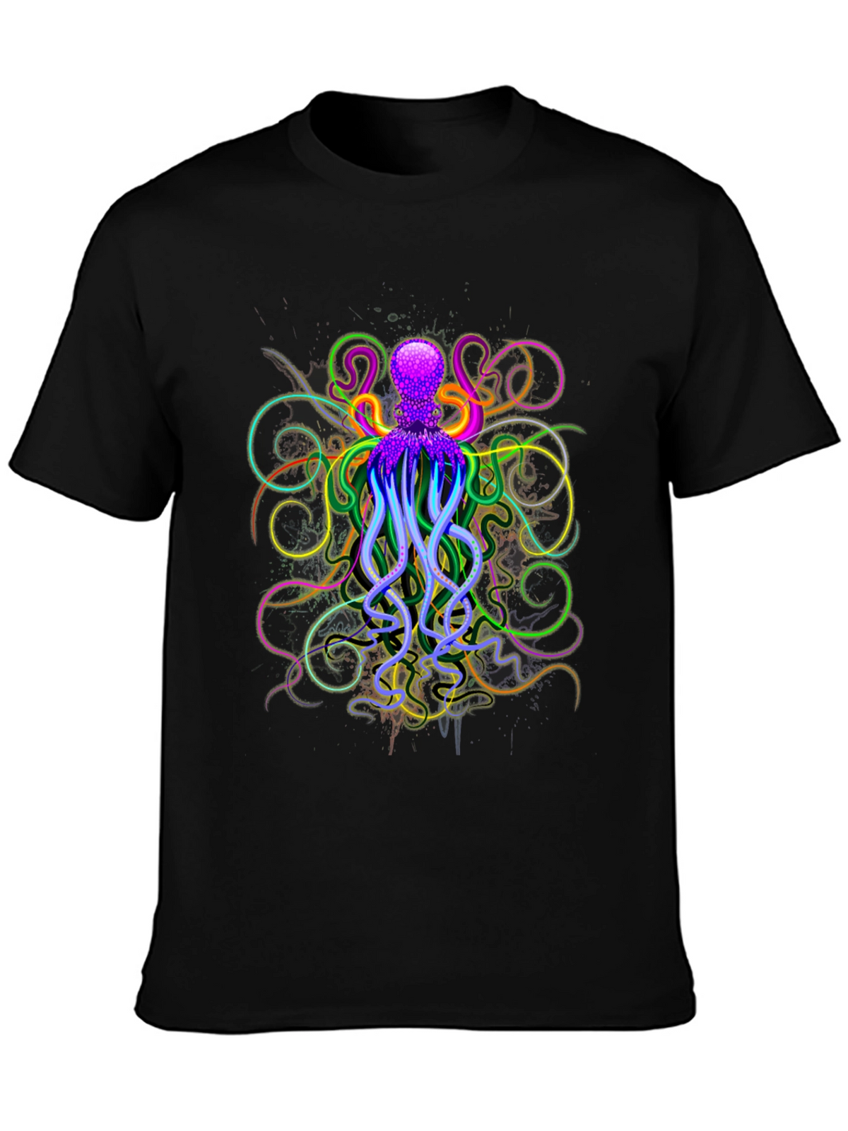 Neon Octopus Graphic Black T-Shirt