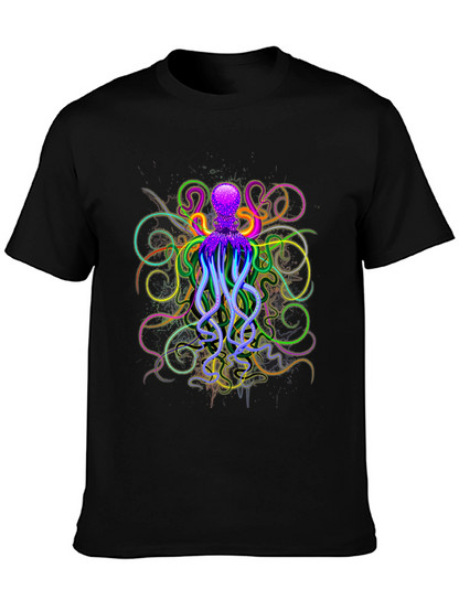 Neon Octopus Graphic Black T-Shirt
