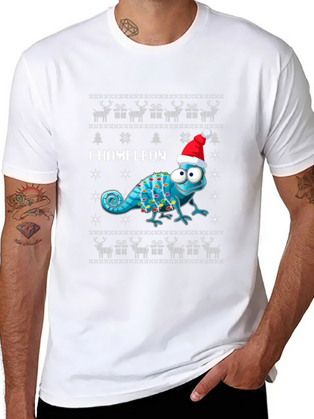 Festive Chameleon Ugly Christmas Sweater T-Shirt