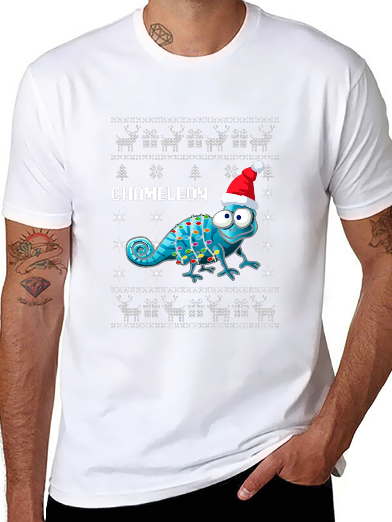 Festive Chameleon Ugly Christmas Sweater T-Shirt