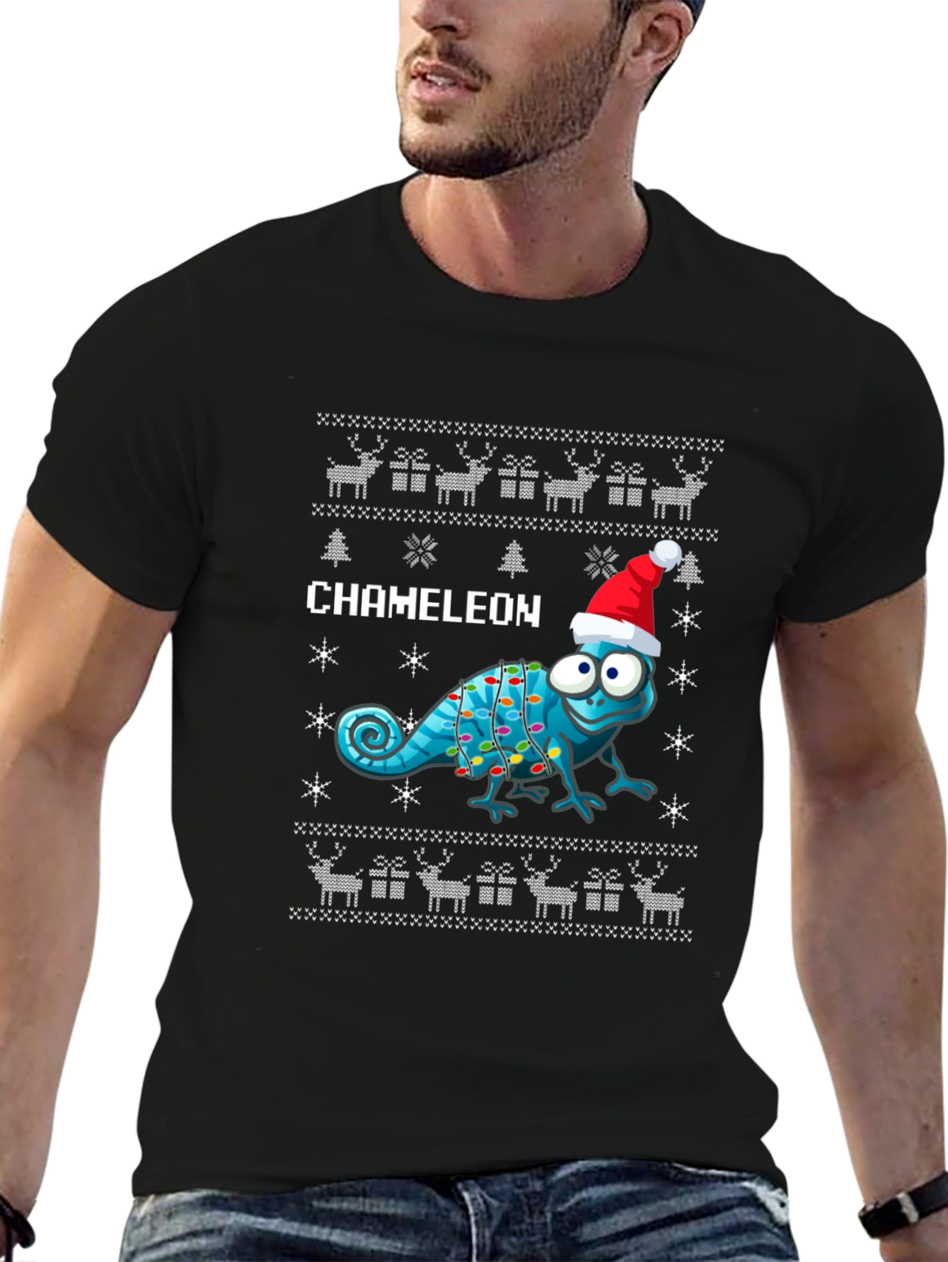 Festive Chameleon Ugly Christmas Sweater T-Shirt