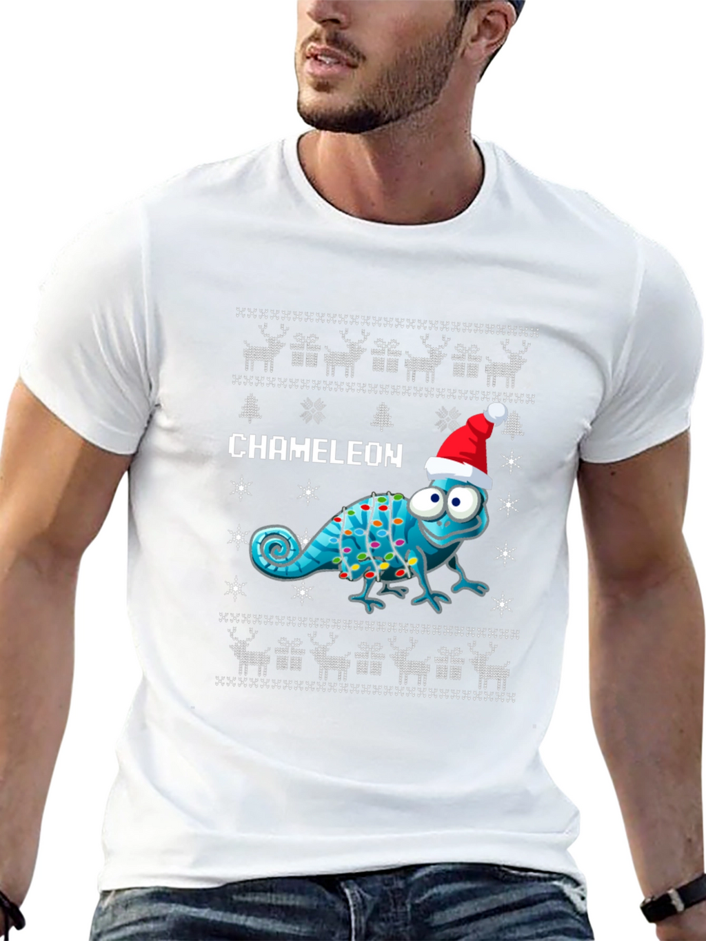 Festive Chameleon Ugly Christmas Sweater T-Shirt