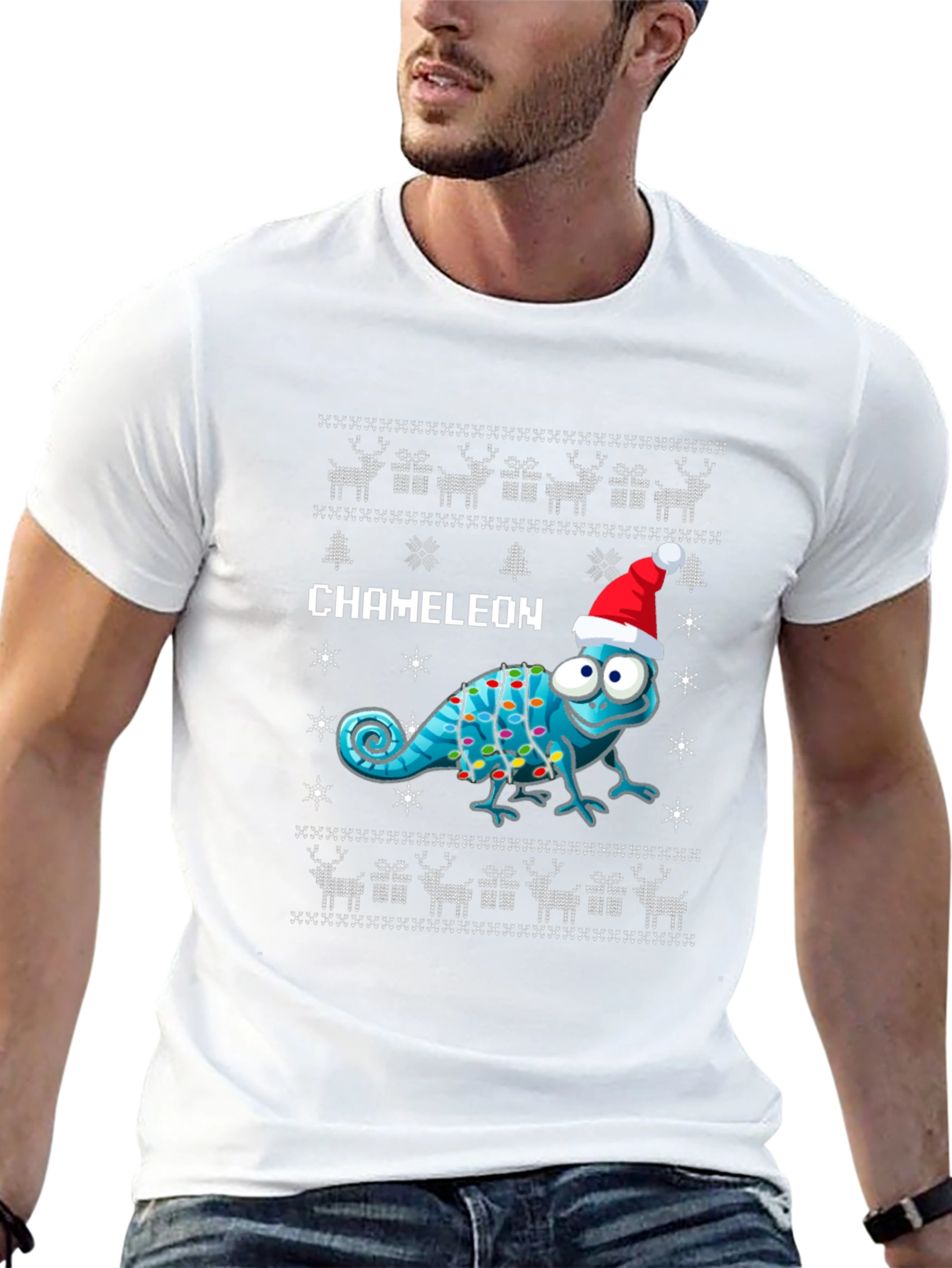 Festive Chameleon Ugly Christmas Sweater T-Shirt