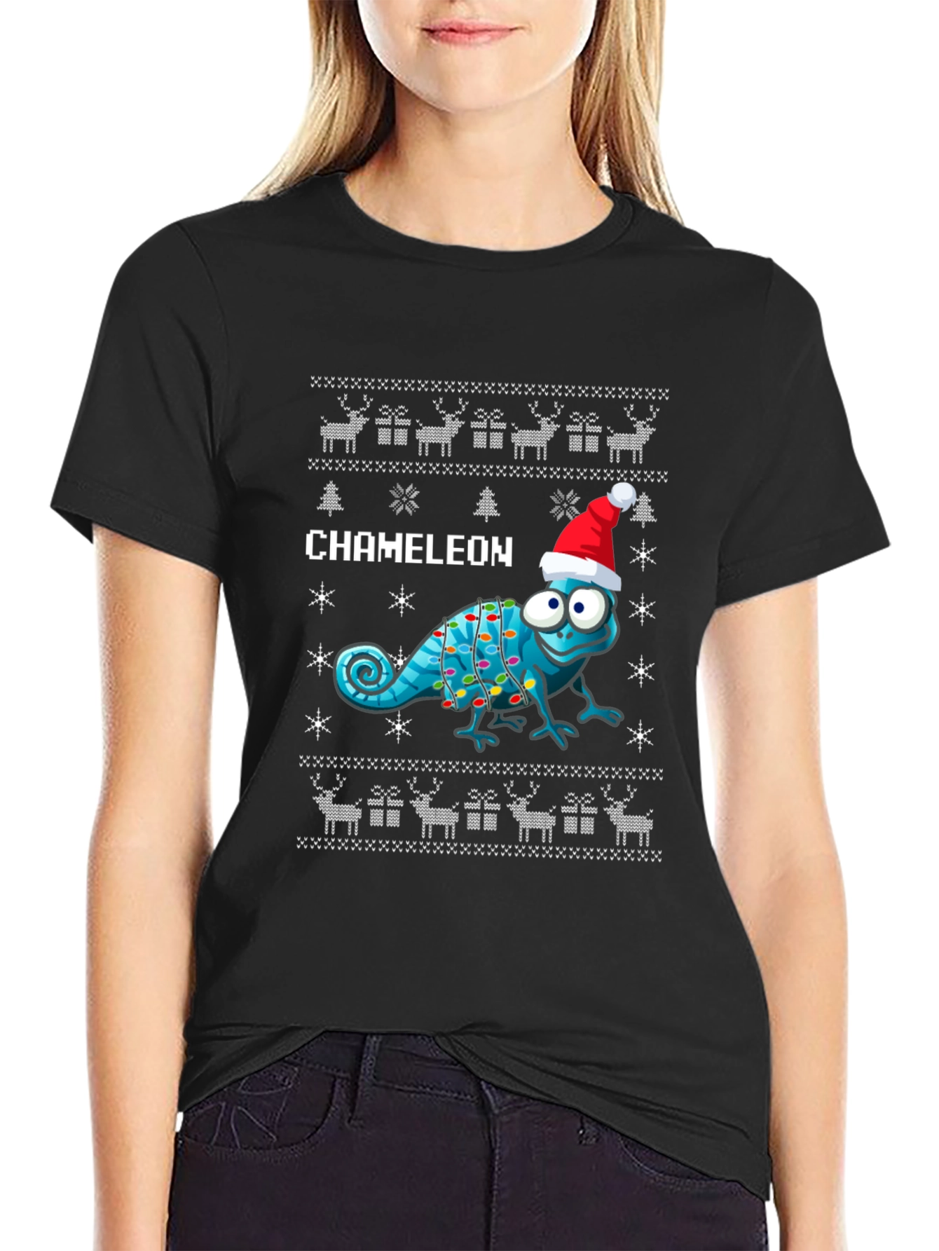 Festive Chameleon Ugly Christmas Sweater T-Shirt