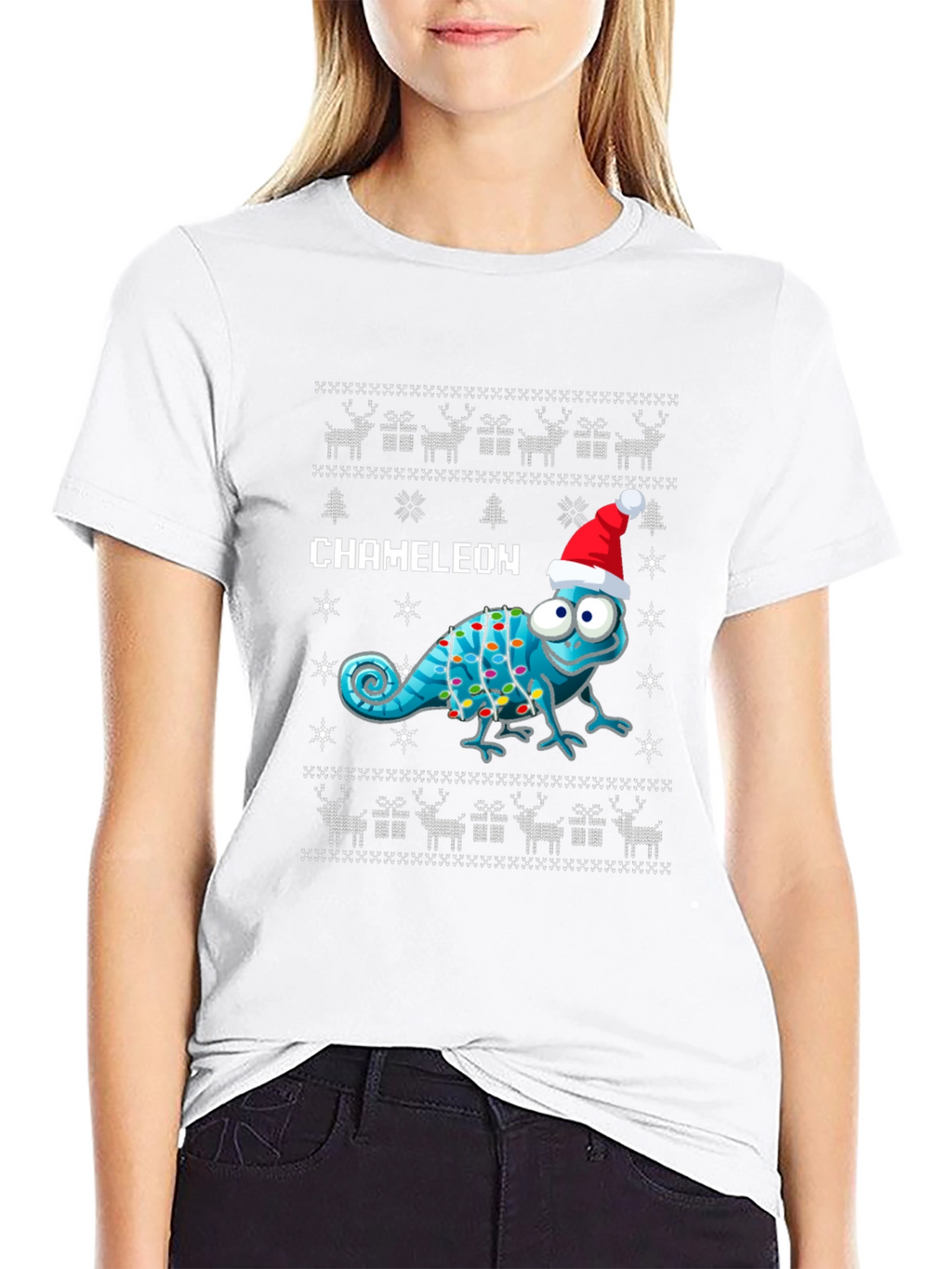 Festive Chameleon Ugly Christmas Sweater T-Shirt