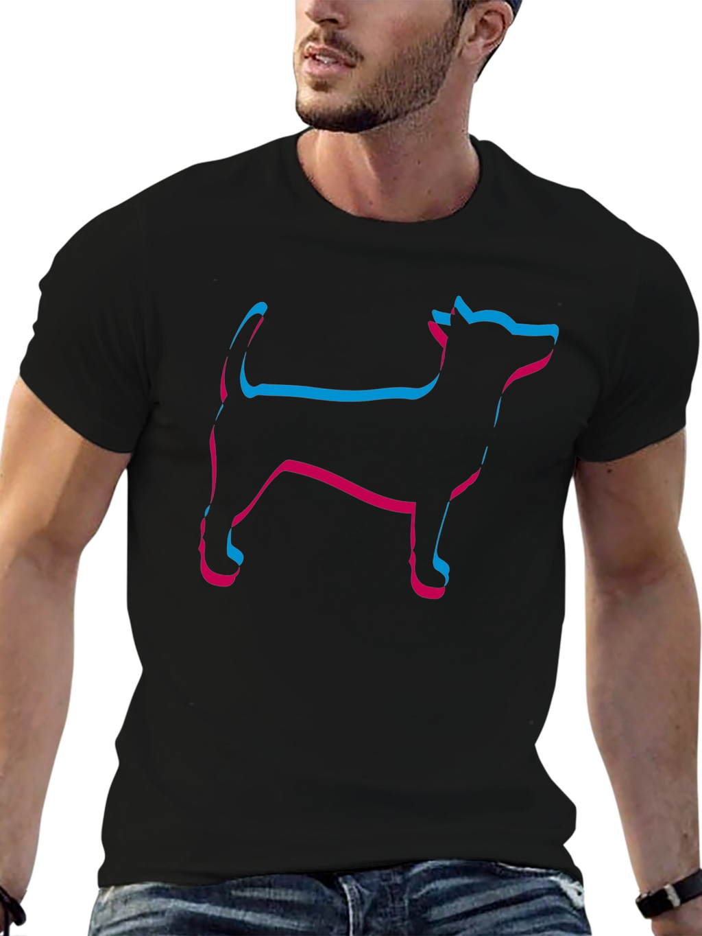 Mens Black Dog Outline T-Shirt