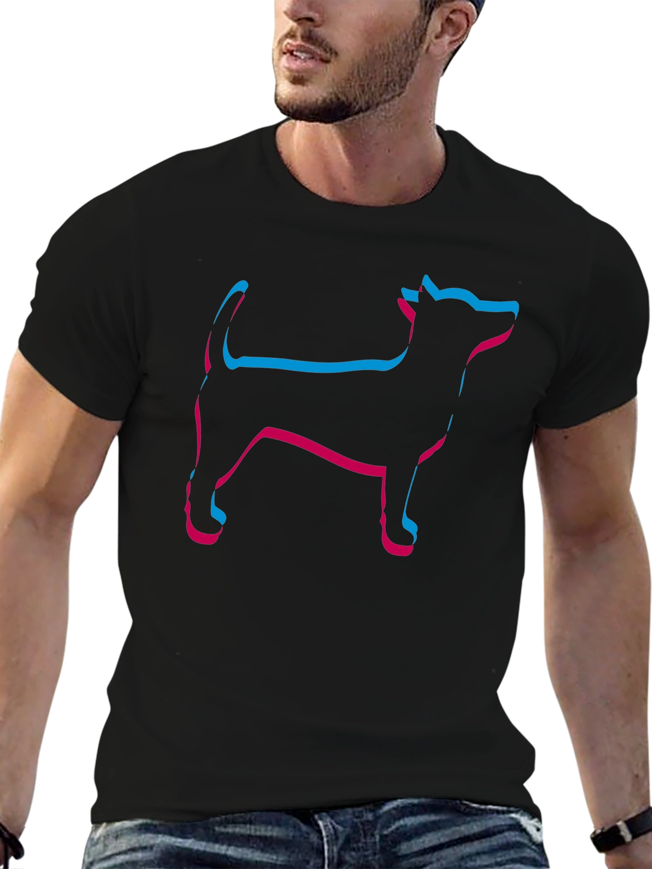 Mens Black Dog Outline T-Shirt