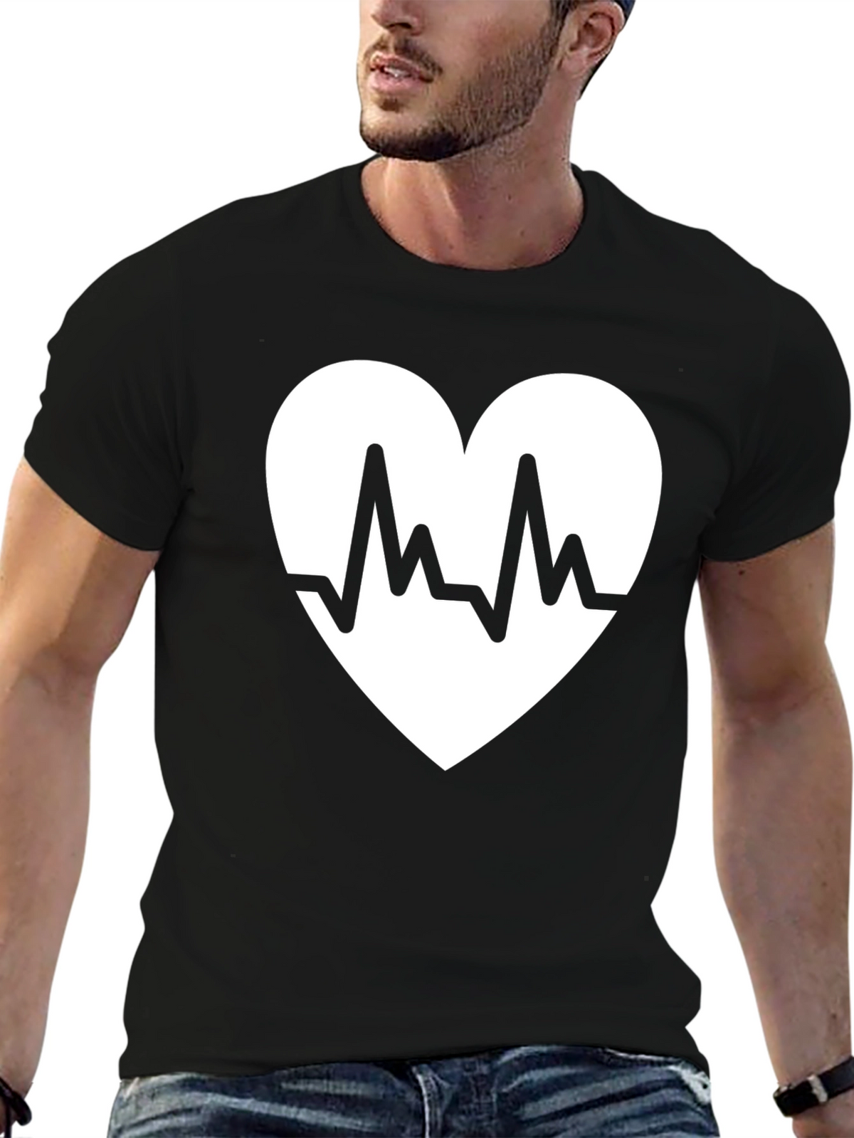 Heartbeat Heart Graphic Black T-Shirt