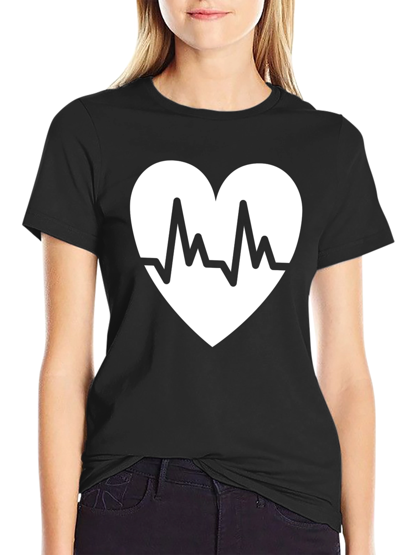 Heartbeat Heart Graphic Black T-Shirt