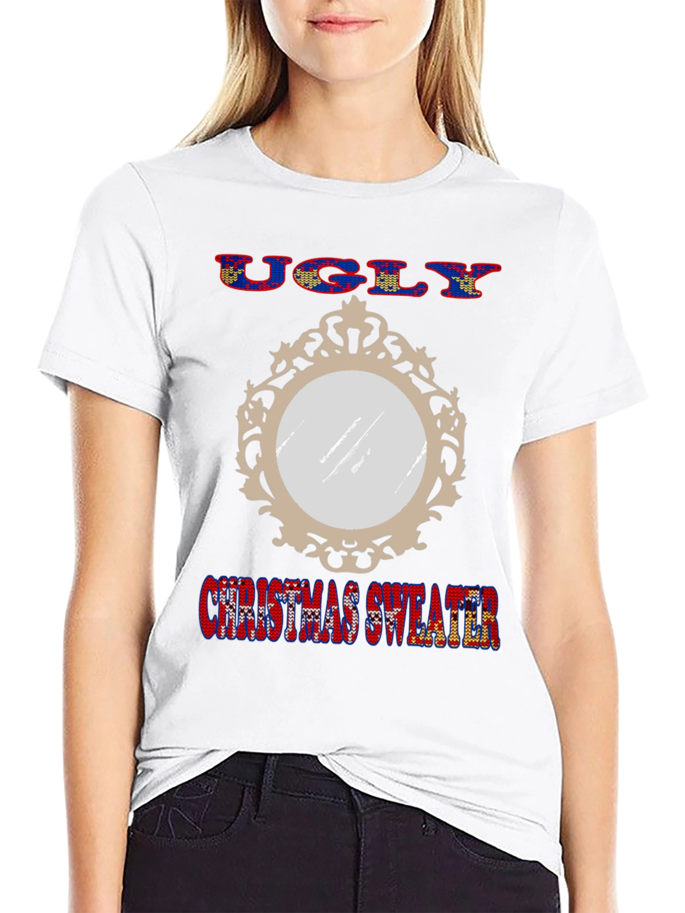 Ugly Christmas Sweater Mirror Graphic T-Shirt