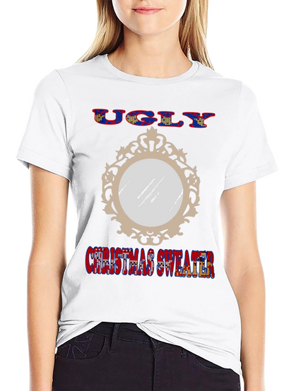 Ugly Christmas Sweater Mirror Graphic T-Shirt