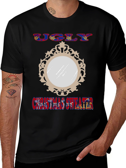 Ugly Christmas Sweater Mirror Graphic T-Shirt