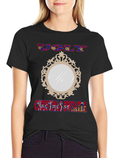 Ugly Christmas Sweater Mirror Graphic T-Shirt