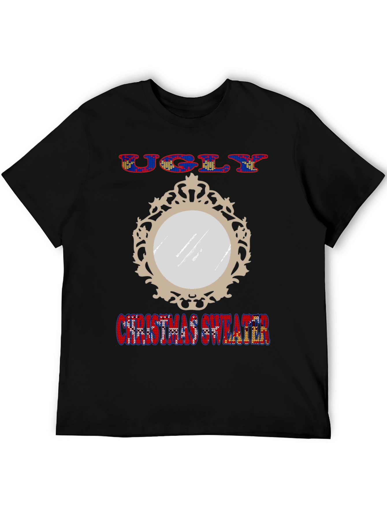 Ugly Christmas Sweater Mirror Graphic T-Shirt