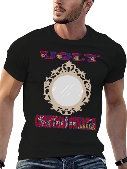Ugly Christmas Sweater Mirror Graphic T-Shirt