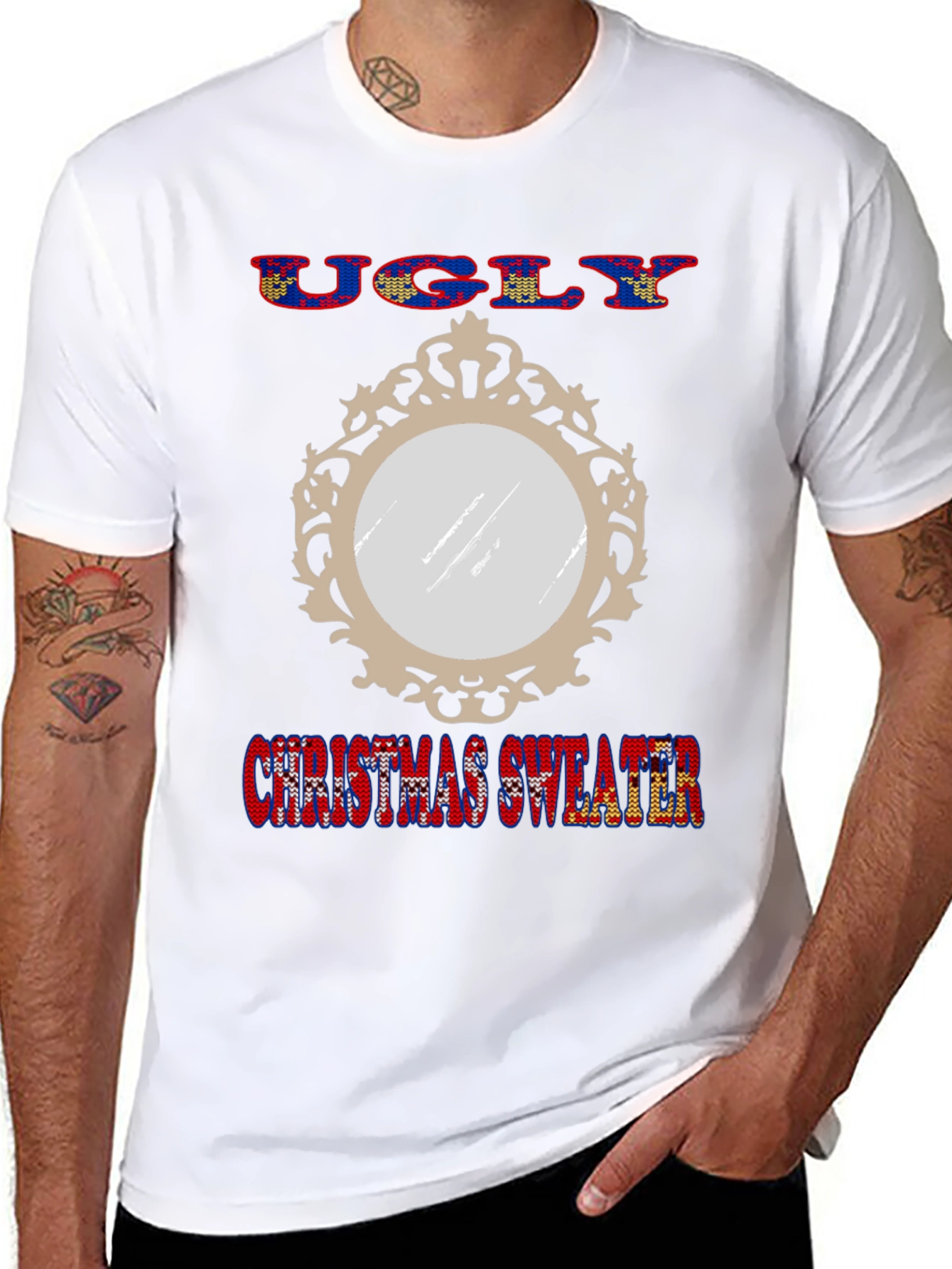 Ugly Christmas Sweater Mirror Graphic T-Shirt