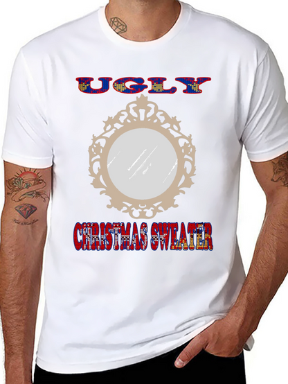 Ugly Christmas Sweater Mirror Graphic T-Shirt